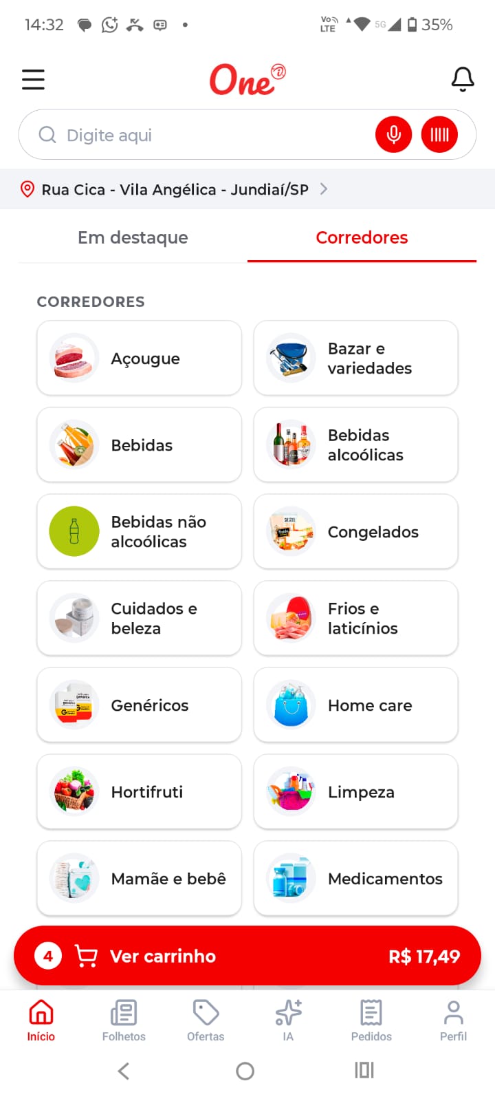 Aba Corredores do novo aplicativo