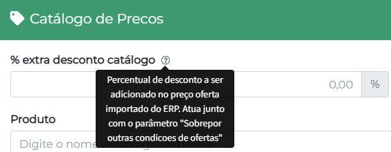 Explicação do campo % extra desconto catálogo
