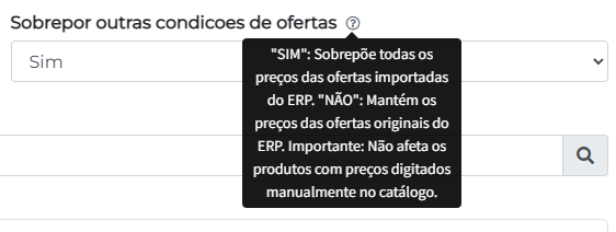 Explicação do campo Sobrepor outras condições de ofertas