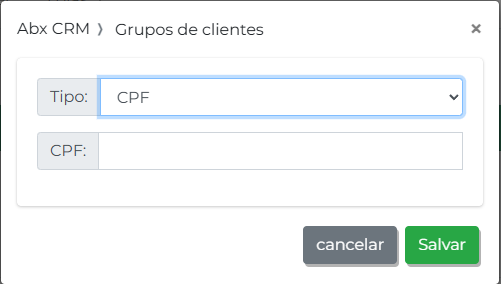 Janela para adicionar cliente ao grupo