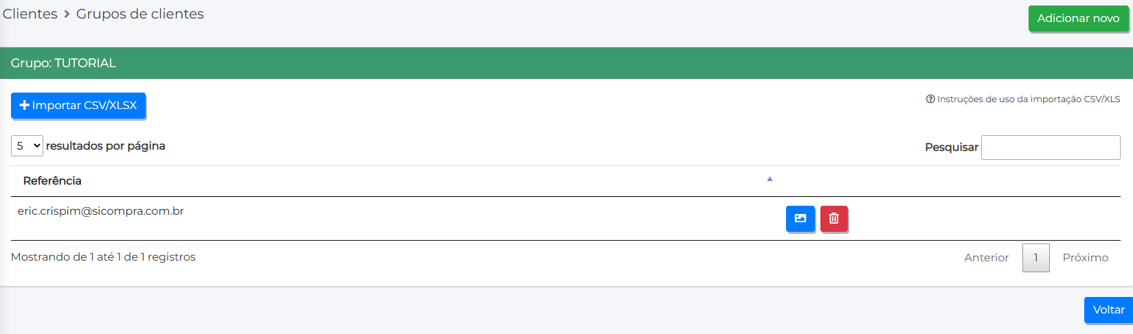 Lista de clientes do grupo