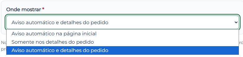 Opções do campo Onde mostrar