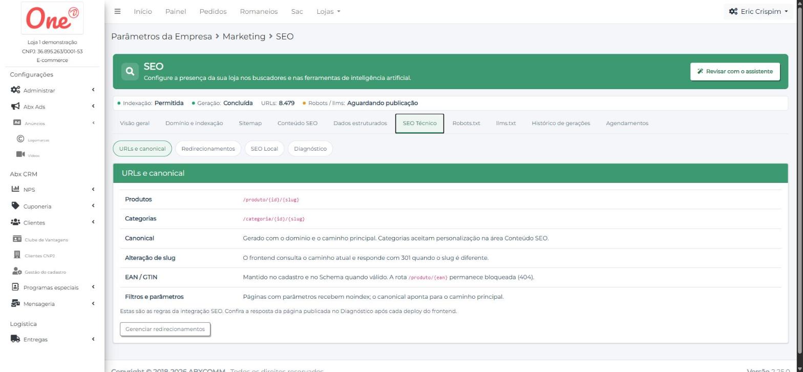 Aba SEO Técnico, URLs e canonical
