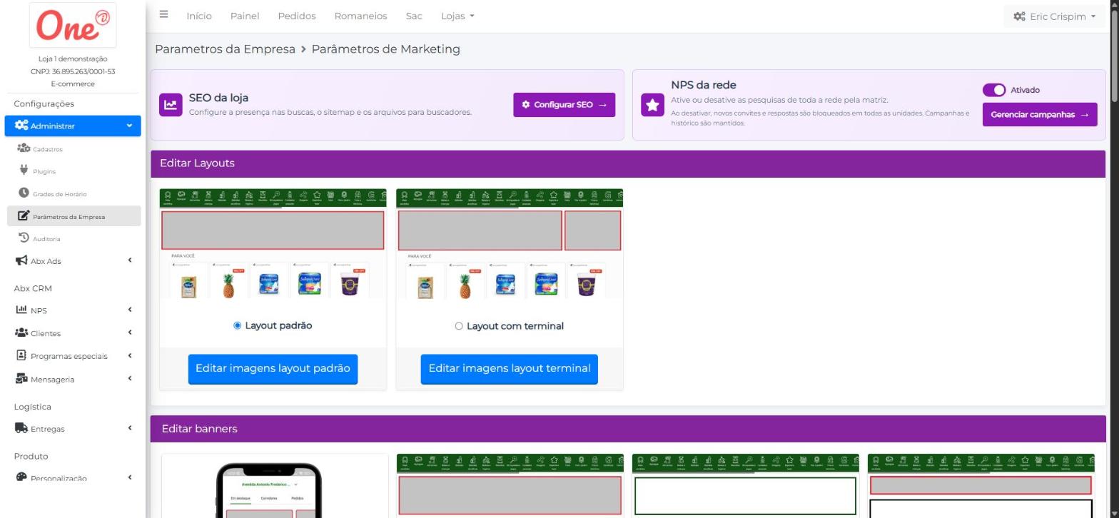 Card SEO da loja em Parâmetros de Marketing